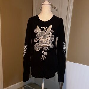 Disney Tinker Bell Black Graphic Thermal Long-Sleeve Top With Floral Y2K Vintage